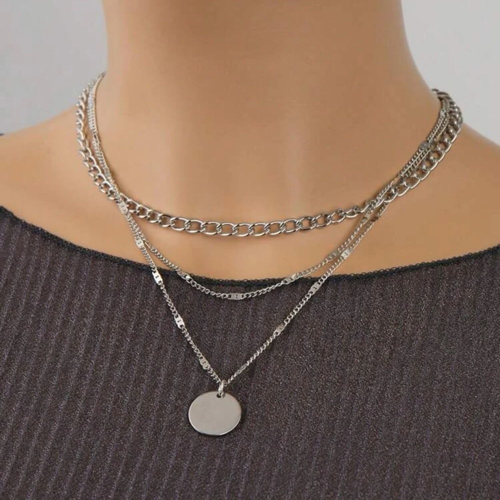 2/$10 RESTOCKED! Round Pendant Layered Necklace Multilayer Boho Dainty Cute